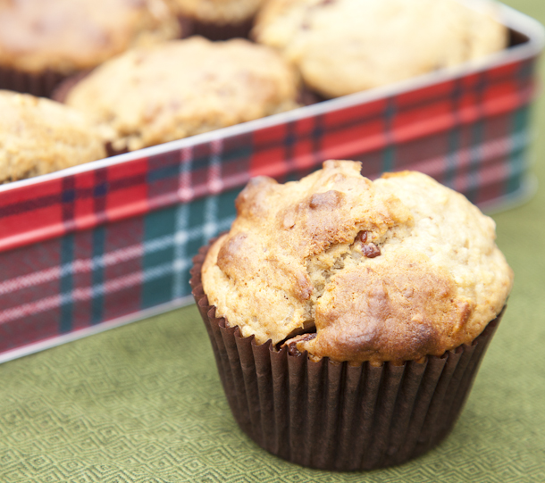 banana, peanut butter and chocolate muffins