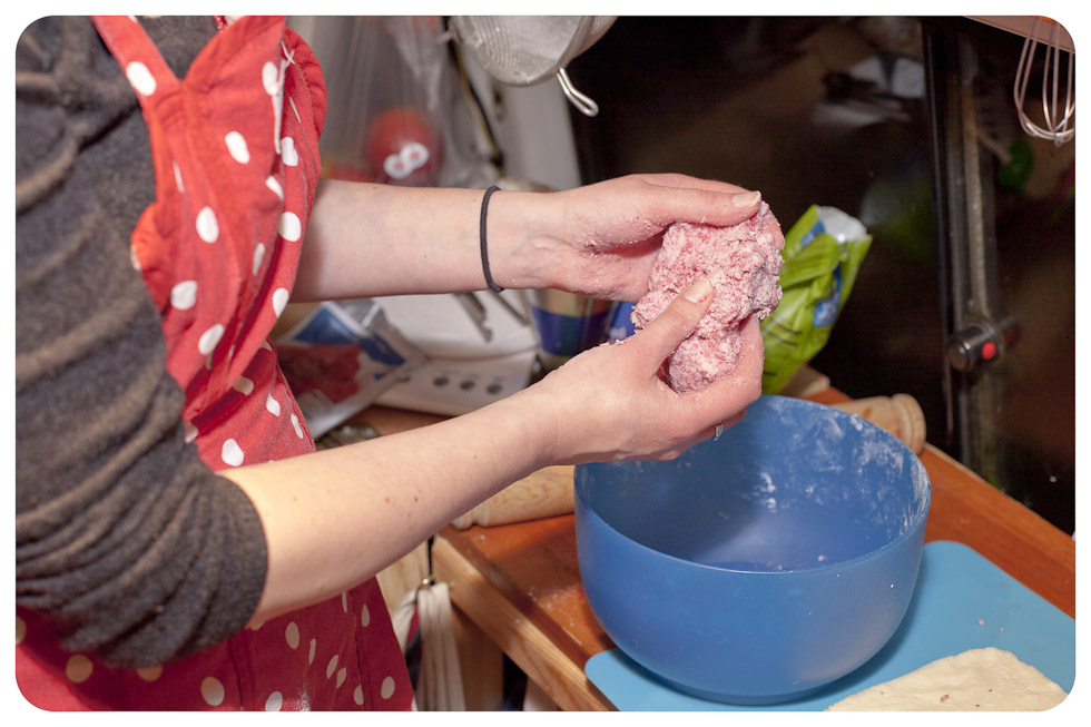 work the raspberry powder in with your hands