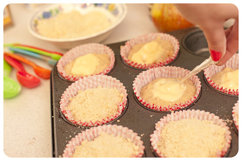 The custard filled on top of the mixture will ooze out of the crumble