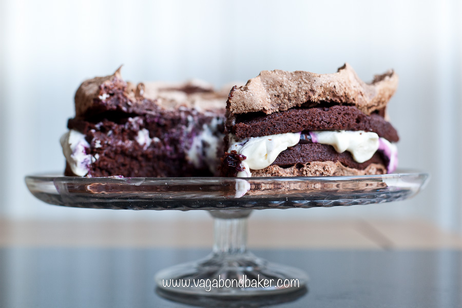 Chocolate Meringue Cake with Blueberry Compote | Vagabond Baking