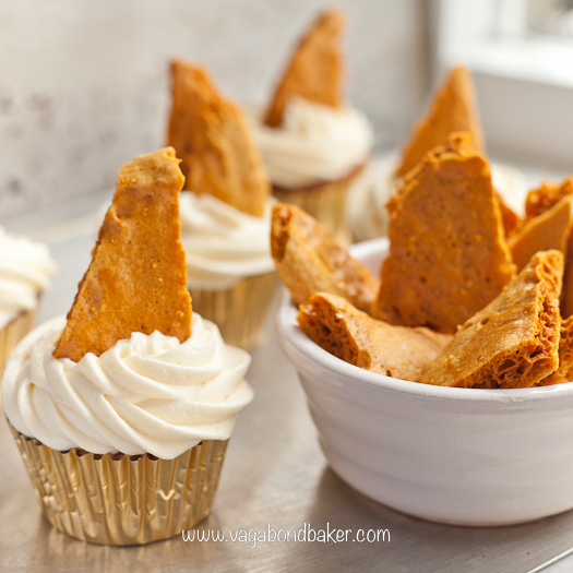 pipe with buttercream frosting and finish with a shard of cinder toffee